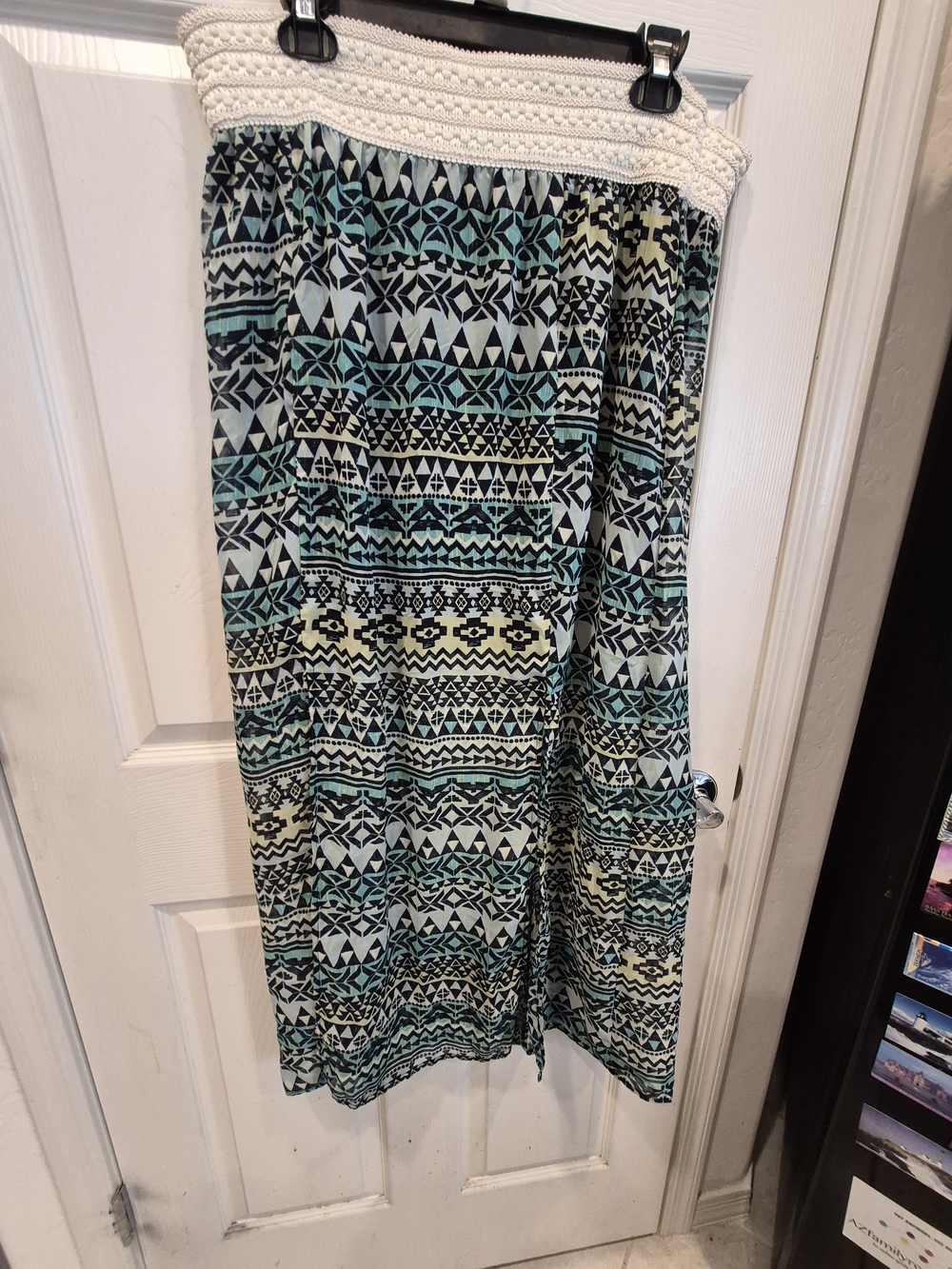 Women's Aztec Print Sheer Skirt - Teal & Black